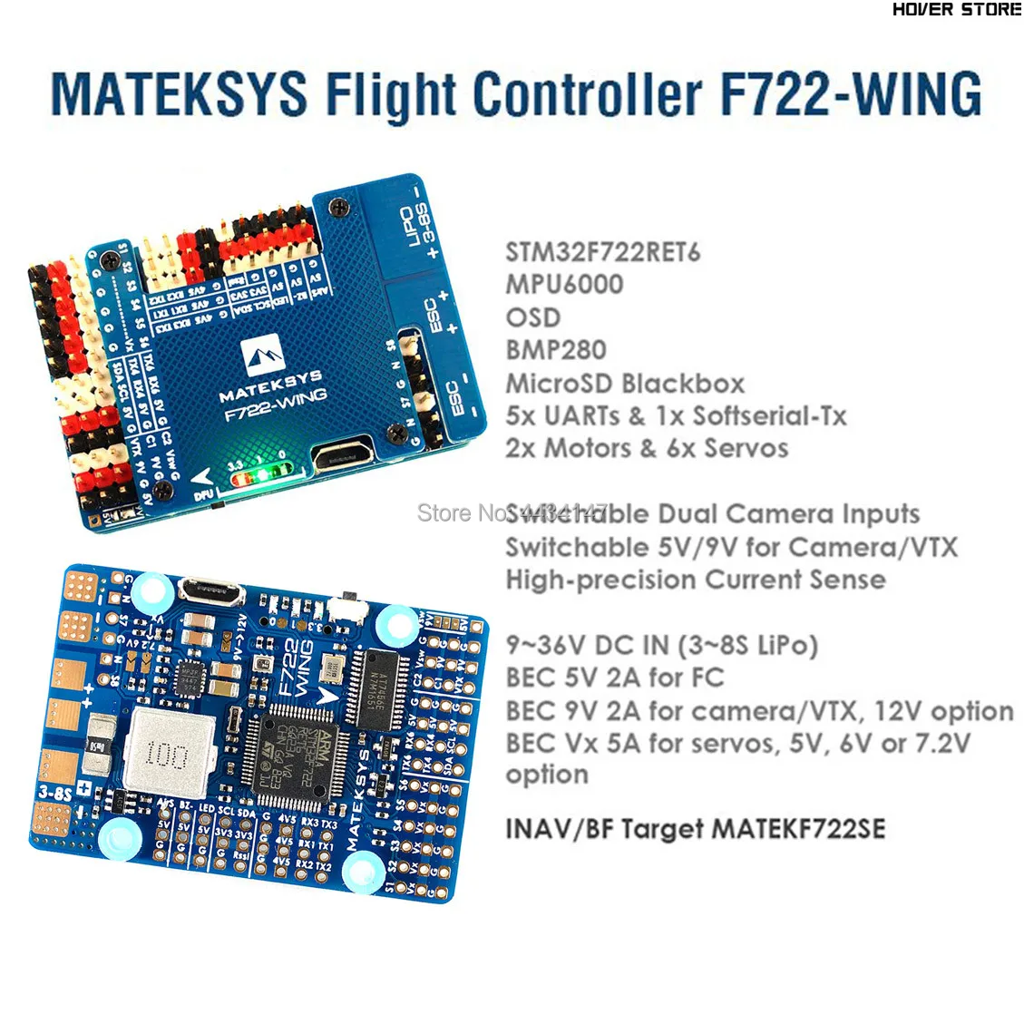 Matek Systems Mateksys F722-WING Flight Controller F722 wing FC with PDB Support 3~6S Fly Wing Fixed Wing
Matek Systems Mateksys F722-WING Flight Controller F722 wing FC with PDB Support 3~6S Fly Wing Fixed Wing