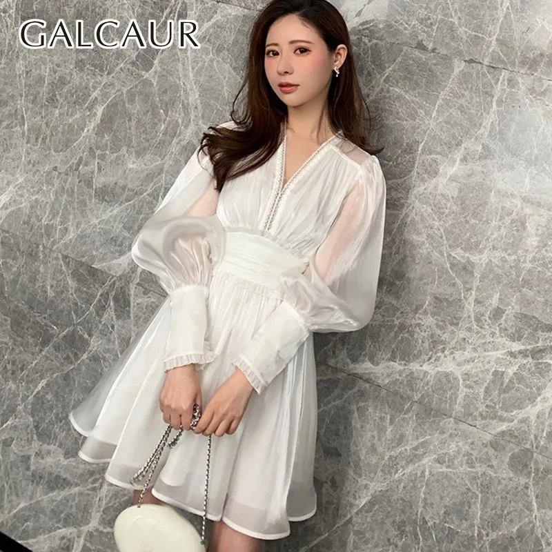 GALCAUR Korean Solid Mini Dress Women V Neck High Waist Lantern Sleeve Slim Sexy Dresses Female Fashion Spring 2019 New Tide
GALCAUR Korean Solid Mini Dress Women V Neck High Waist Lantern Sleeve Slim Sexy Dresses Female Fashion Spring 2019 New Tide