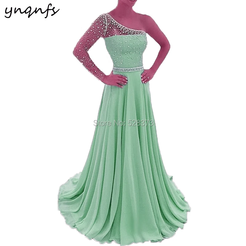 YNQNFS P31a New Elegant Chiffon Illusion One Long Sleeve Crystal Dress Prom 2019 Mint Green Formal Dress Party Gown
YNQNFS P31a New Elegant Chiffon Illusion One Long Sleeve Crystal Dress Prom 2019 Mint Green Formal Dress Party Gown