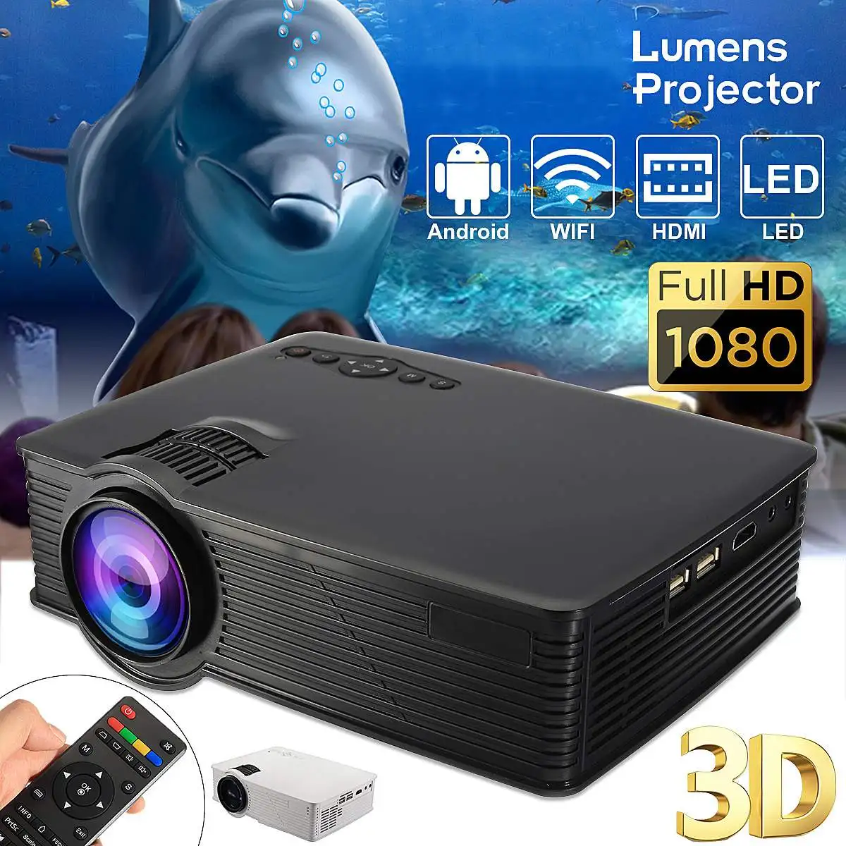 LED WIFI Projector 1080P HD Android4.4 3D Multimedia Beamer for Theater Home Cinema Presentation Video TV Movie with adapter
LED WIFI Projector 1080P HD Android4.4 3D Multimedia Beamer for Theater Home Cinema Presentation Video TV Movie with adapter
