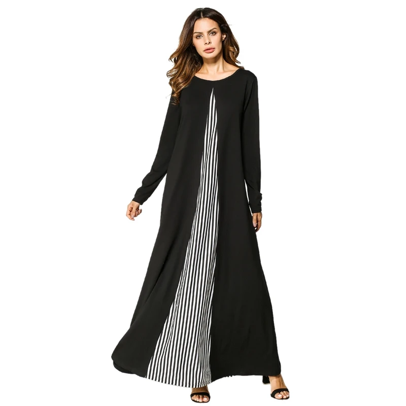 Muslim Long Sleeve Round Neck Dress Women Striped Splice Patchwork Design Long Dress Casual Slim Fit A Line Dress
Muslim Long Sleeve Round Neck Dress Women Striped Splice Patchwork Design Long Dress Casual Slim Fit A Line Dress