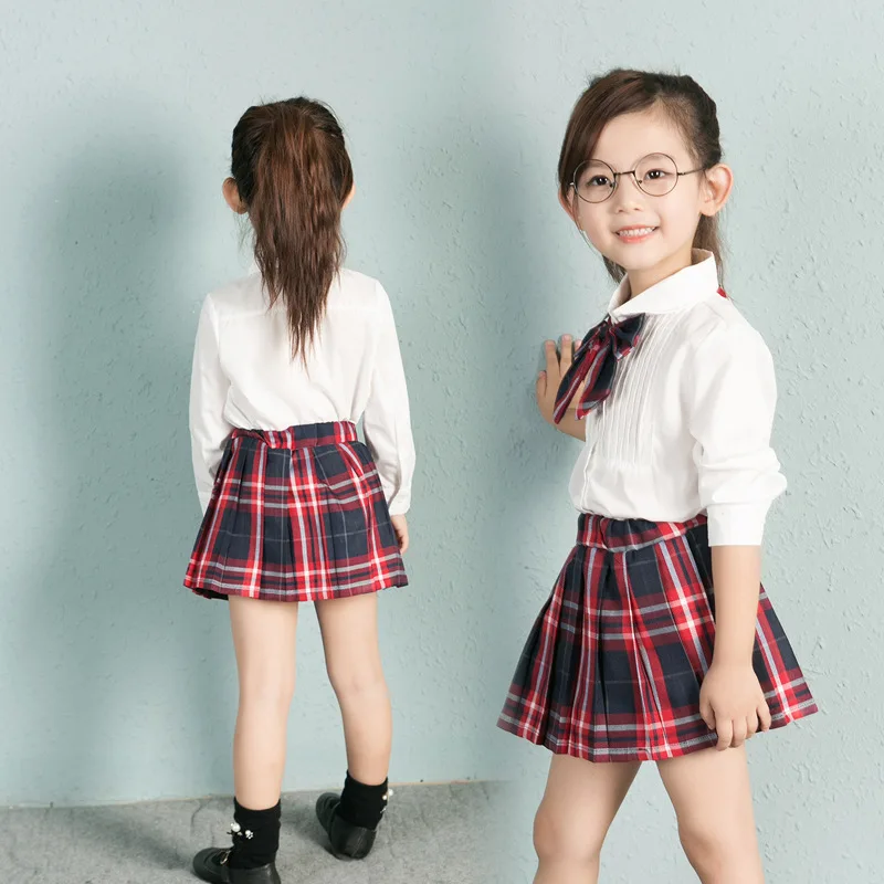 Униформа для начальной и средней школы новый стиль модная Однотонная рубашка +