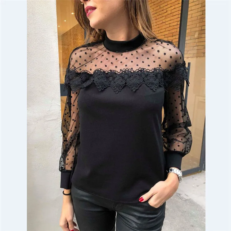 Sexy Black Lace Patchwork Blouse Women Elegant Chiffon Stand Casual Shirt Womens Long Sleeve Tops Blouses Dentelle Shirts
Sexy Black Lace Patchwork Blouse Women Elegant Chiffon Stand Casual Shirt Womens Long Sleeve Tops Blouses Dentelle Shirts