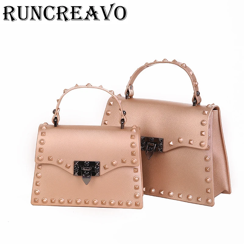 

2019 Fashion New European PVC Small Package messenger Bag Matte Jelly Diamond Rivet Portable shoulder Bags totes bolsa feminina