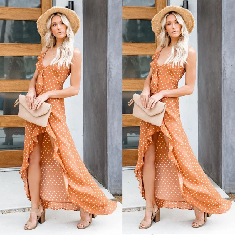2019 Summer New Sexy Split Ruffled Sling Black Wave Dress Kyliejenner Spaghetti Strap Dress Vestiti Donna Eleganti Orange Dress
2019 Summer New Sexy Split Ruffled Sling Black Wave Dress Kyliejenner Spaghetti Strap Dress Vestiti Donna Eleganti Orange Dress
