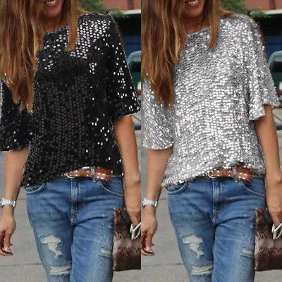 Womens Blouse Half Sleevele Parkle Glitter Solid Loose Crop Tops Summer Sequined Pullover Tops Blouse Casule Blouse Womens 2019
Womens Blouse Half Sleevele Parkle Glitter Solid Loose Crop Tops Summer Sequined Pullover Tops Blouse Casule Blouse Womens 2019