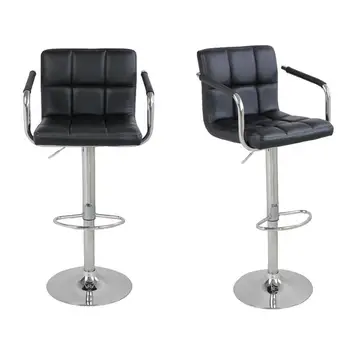 2pcs SSJ-891 60-80cm 6 Checks Round Cushion Bar Stools with Armrest Black