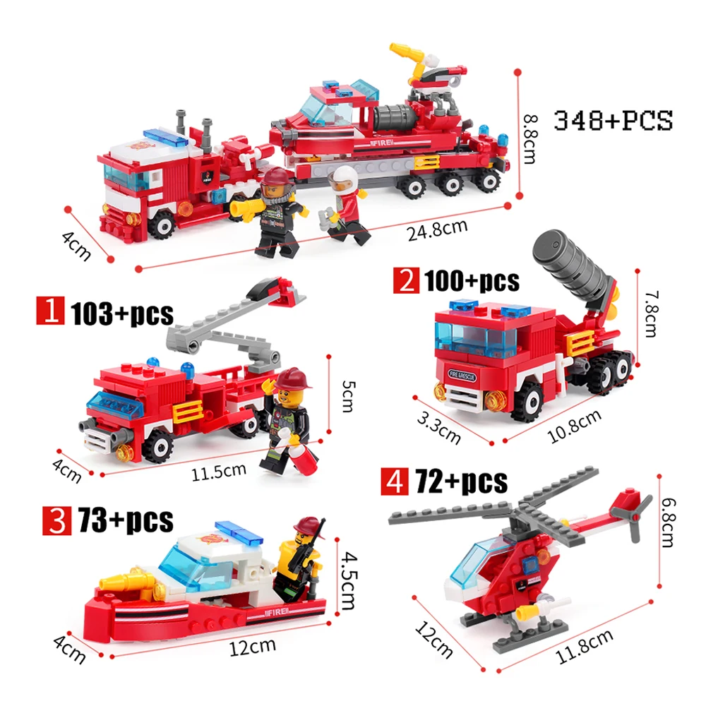 348pcs Fire Fighting 4in1 Trucks Car Helicopter Boat Building Blocks Compatible le Going city Firefighter figures children Toys
348pcs Fire Fighting 4in1 Trucks Car Helicopter Boat Building Blocks Compatible le Going city Firefighter figures children Toys
