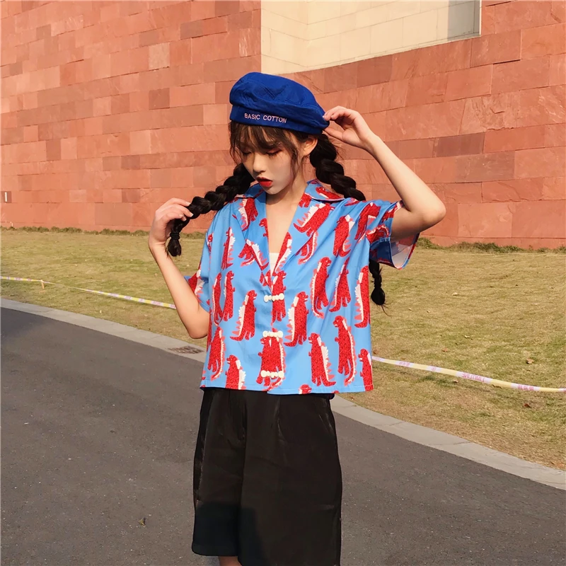 Lychee Girls Harajuku Buckle Dinosaur Print Female Blouse Short Sleeve Turn Down Collar Loose Summer Spring Loose Women Blouse
Lychee Girls Harajuku Buckle Dinosaur Print Female Blouse Short Sleeve Turn Down Collar Loose Summer Spring Loose Women Blouse