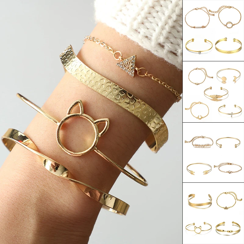 Fashion Punk Gold Chain Moon Leaf Crystal Geometry Open Bracelet Set Women Charm Beach Jewelry Drop Shipping
Fashion Punk Gold Chain Moon Leaf Crystal Geometry Open Bracelet Set Women Charm Beach Jewelry Drop Shipping