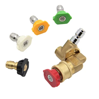 Pressure Washer Spray Nozzle Tips and Quick Connecting Pivoting Coupler 2.5 GMP 4500PSI 1/4 inch Plug 90 Degree wash Connector 
Pressure Washer Spray Nozzle Tips and Quick Connecting Pivoting Coupler 2.5 GMP 4500PSI 1/4 inch Plug 90 Degree wash Connector