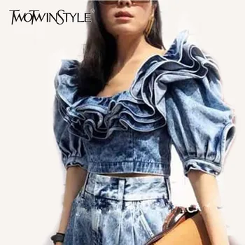 TWOTWINSTLE Ruffle Denim Crop Tops Female Puff Sleeve Square Collar Sexy Shirt Blouse Women Summer 2020 Fashion New
TWOTWINSTLE Ruffle Denim Crop Tops Female Puff Sleeve Square Collar Sexy Shirt Blouse Women Summer 2020 Fashion New
