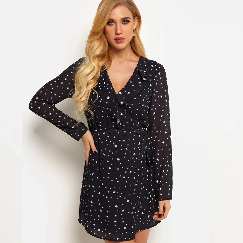 2019 Spring Women Long Sleeves Ruffles Little Star Print Mini Short Dress Casual Sexy Deep V-neck Elegant Party Bodycon Dresses
2019 Spring Women Long Sleeves Ruffles Little Star Print Mini Short Dress Casual Sexy Deep V-neck Elegant Party Bodycon Dresses