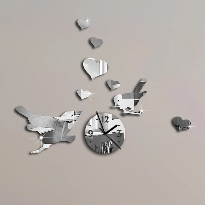 Silver Love Birds Hearts Art Mordern Luxury Design Diy 3d Crystal Mirror Wall Clock Wall Sticker Living Room Bedroom Decor
Silver Love Birds Hearts Art Mordern Luxury Design Diy 3d Crystal Mirror Wall Clock Wall Sticker Living Room Bedroom Decor