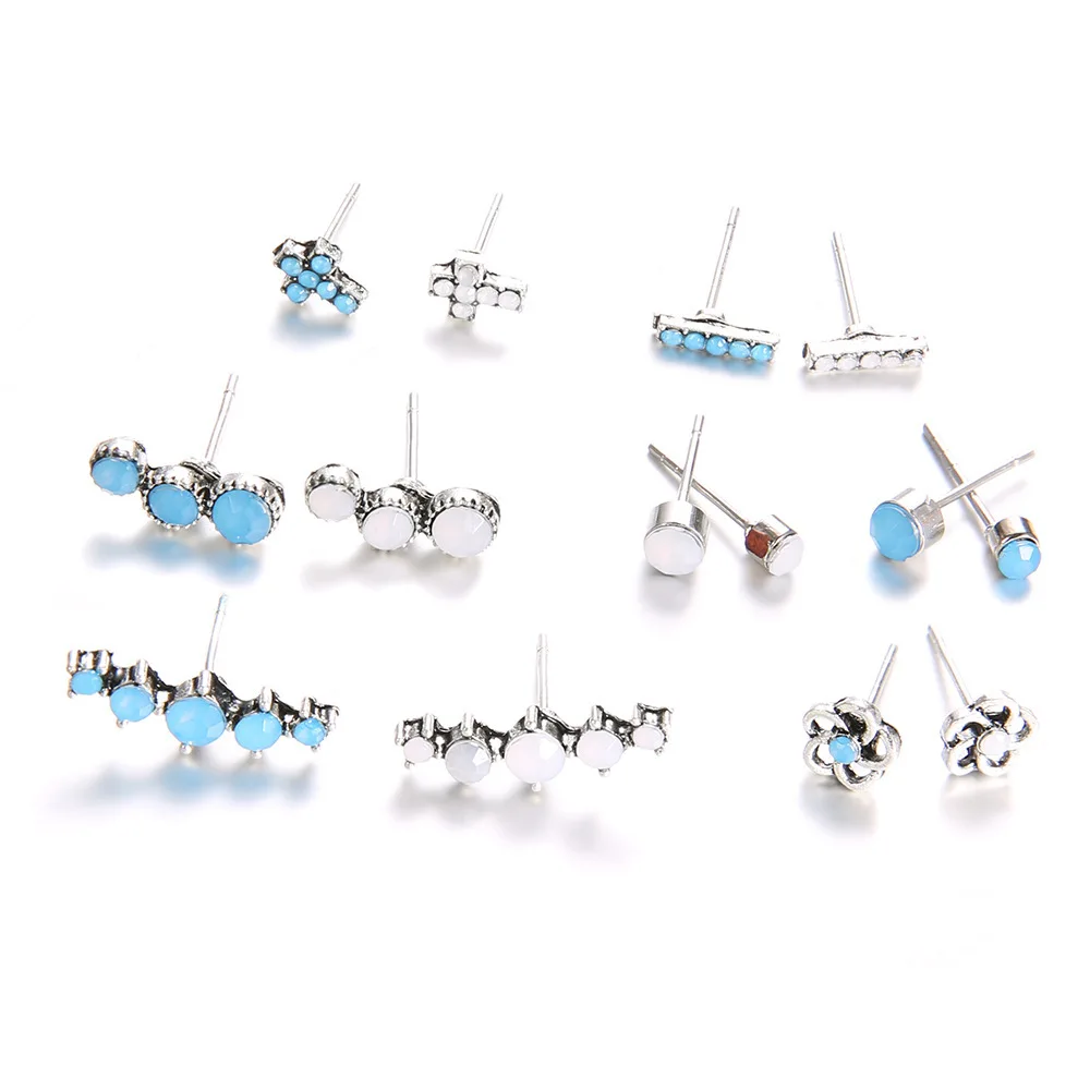 New Bohemia flowers stud earrings set auger circular cross girl earrings wholesale
New Bohemia flowers stud earrings set auger circular cross girl earrings wholesale
