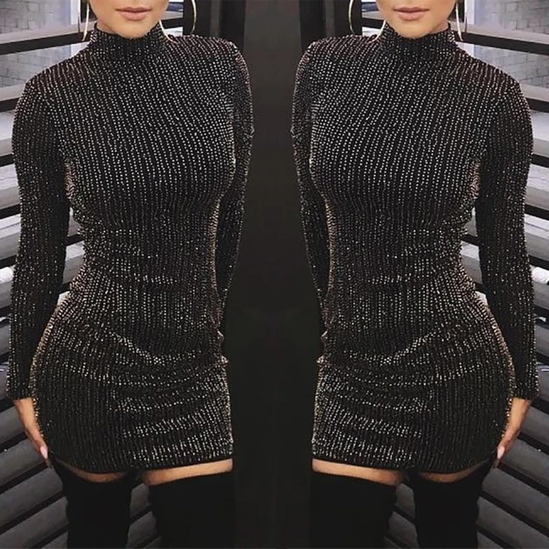 Sexy Womens Bodycon Sequins Winter Long Sweater Dress Fahion Party Pullover High Neck
Sexy Womens Bodycon Sequins Winter Long Sweater Dress Fahion Party Pullover High Neck