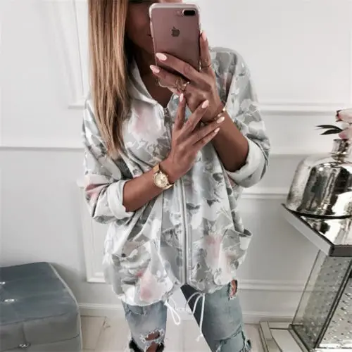 Women Floral Zipper Tops Coat Outwear Jacket Casual Clothing Autumn Women Lady Hoodie Long Sleeve
Women Floral Zipper Tops Coat Outwear Jacket Casual Clothing Autumn Women Lady Hoodie Long Sleeve