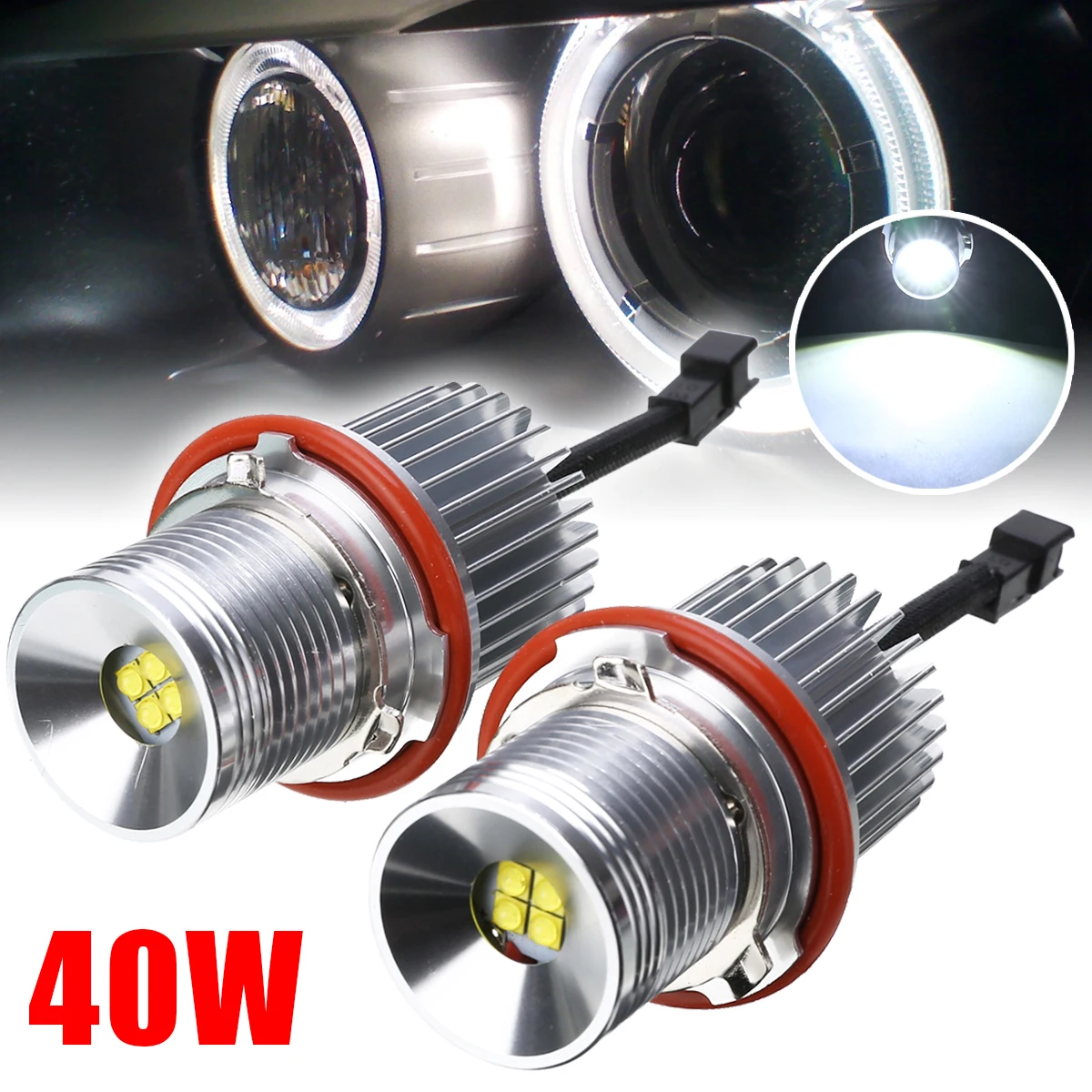 

1 Pair 40W LED 12-30V Angel Eyes Marker Light Bulb Halo Ring Error Free Lights For BMW E39 E60 E63 E65 E83 E53