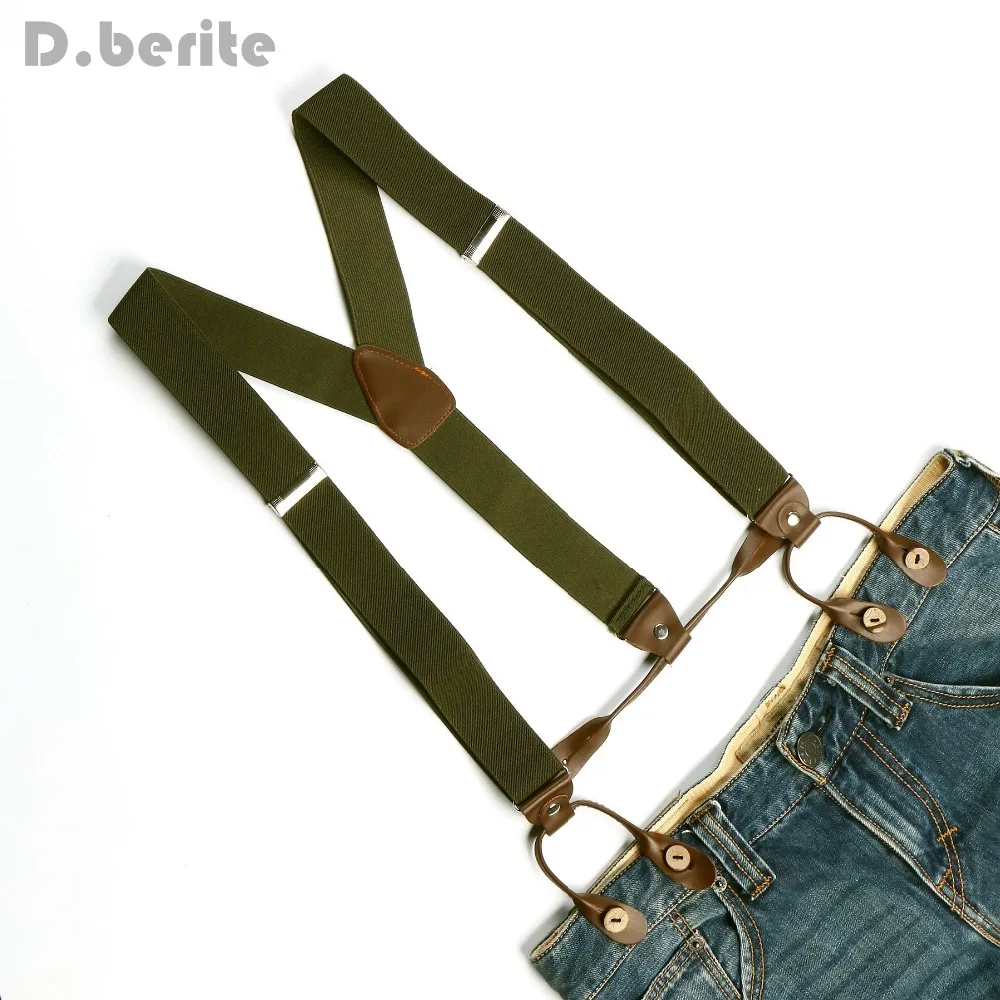 

Men's Dark Green Braces Unisex Suspender Adjustable Leather Fitting 6 Button Holes Brace Elastic Belt Strap Adult Gallus BD703