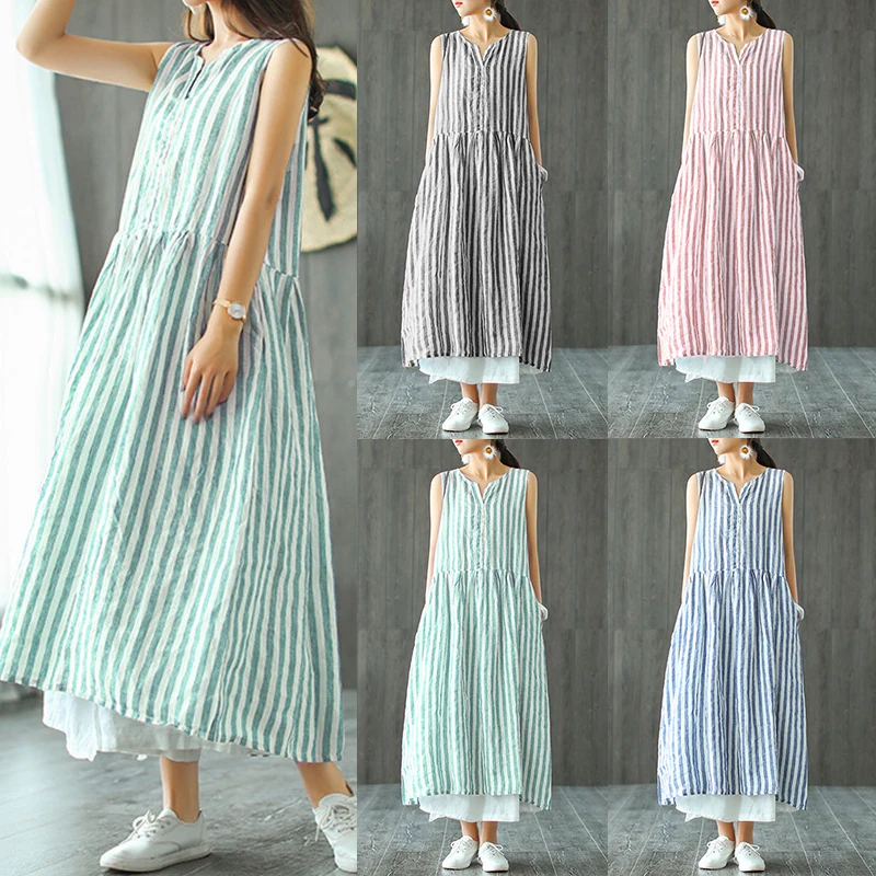 Womens Summer Striped Dress 2019 ZANZEA Female Sleeveless Sarafans Vestidos V Neck Casaul Maxi Dresses Kaftan Pleated Sundress
Womens Summer Striped Dress 2019 ZANZEA Female Sleeveless Sarafans Vestidos V Neck Casaul Maxi Dresses Kaftan Pleated Sundress