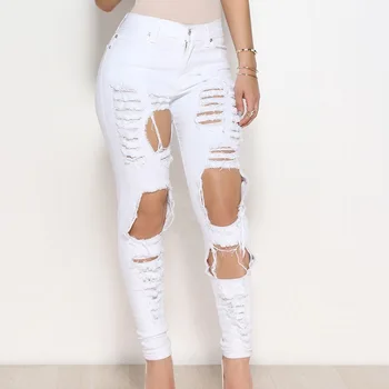 High Waist Trim Stretch Hole Tear Personality Jeans Street Casual Women Skinny Pencil Bleached Washed Denim Pants Ripped Elastic
High Waist Trim Stretch Hole Tear Personality Jeans Street Casual Women Skinny Pencil Bleached Washed Denim Pants Ripped Elastic