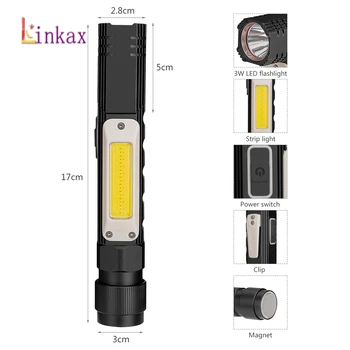 1*COB light strip +1*XPG top light Flashlight 5 Mode USB Rechargeable LED Work Light Magnetic COB Lantern Hanging Hook Lamp 
1*COB light strip +1*XPG top light Flashlight 5 Mode USB Rechargeable LED Work Light Magnetic COB Lantern Hanging Hook Lamp