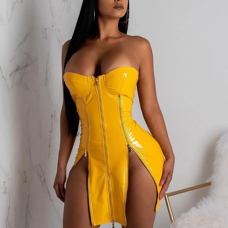 AINYFU 2019 Women Strapless Backless Red PU Leather Dress Zipper Sexy Split Mini Dress Bodycon Night Club Party Dress 305
AINYFU 2019 Women Strapless Backless Red PU Leather Dress Zipper Sexy Split Mini Dress Bodycon Night Club Party Dress 305