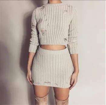 Women Autumn knitted Dress Sexy 2 Piece Set Fashion Hollow Out Bodycon Dress Sexy Crop Top Ladies Two Piece Set
Women Autumn knitted Dress Sexy 2 Piece Set Fashion Hollow Out Bodycon Dress Sexy Crop Top Ladies Two Piece Set