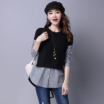#2937 Black White Pink False Two Piece Blouse Women Slim O Neck Spliced Striped Casual Tops Ladies Elegant Harajuku Women Shirts
#2937 Black White Pink False Two Piece Blouse Women Slim O Neck Spliced Striped Casual Tops Ladies Elegant Harajuku Women Shirts