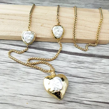 4 Strands golden chain Necklace,with electroplate Natural heart shape pearl Pendant long Necklaces Jewelry For Women NK418 
4 Strands golden chain Necklace,with electroplate Natural heart shape pearl Pendant long Necklaces Jewelry For Women NK418