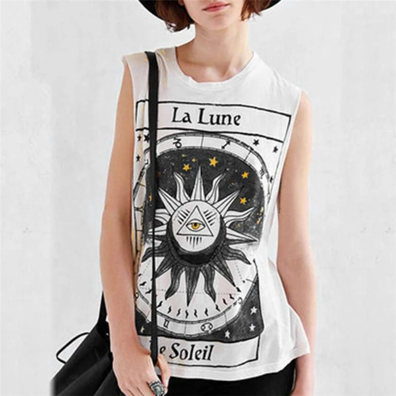 KLV 2018 Summer T Shirt New Fashion Sexy Tops Tees Women Star Moon Letter Print Sleeveless Tops harajuku tee shirt femme
KLV 2018 Summer T Shirt New Fashion Sexy Tops Tees Women Star Moon Letter Print Sleeveless Tops harajuku tee shirt femme