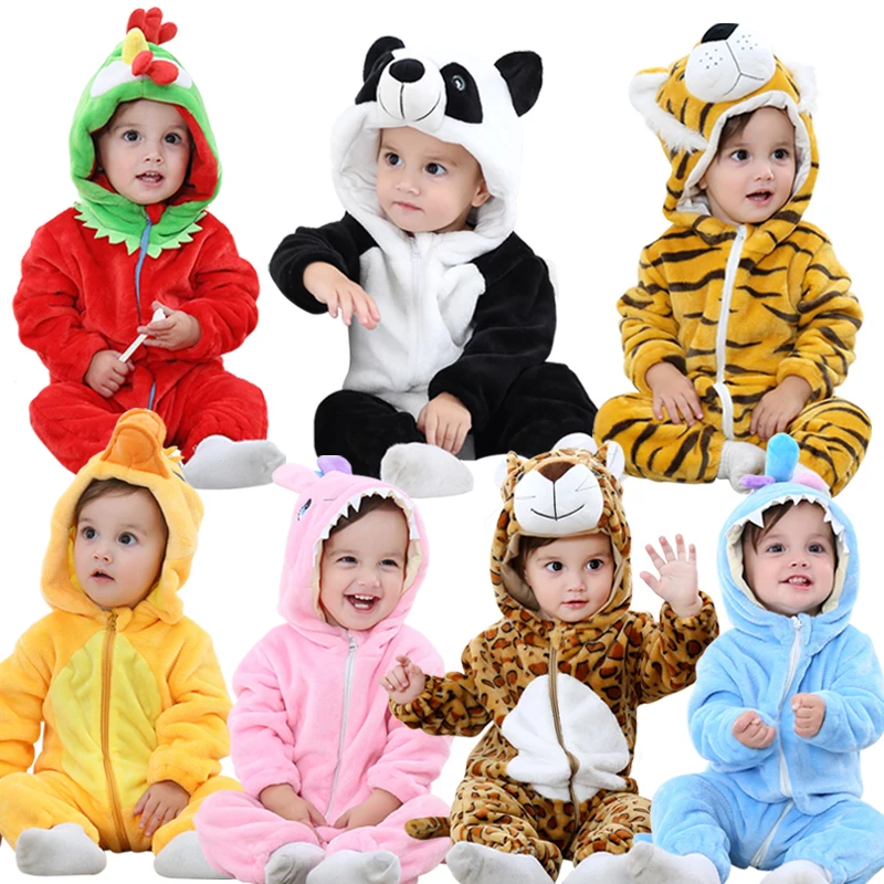 2018 Cute Cartoon Flannel Baby Jumpsuit Infant Rom...