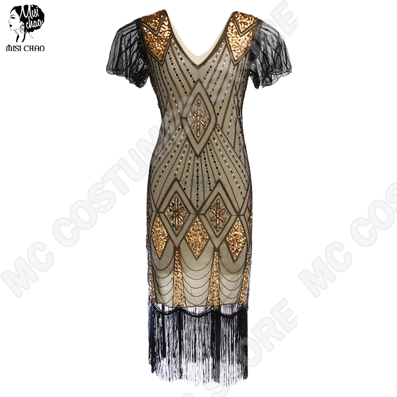 Стиль 1920 s Flapper Gatsby винтажное платье с рукавами арт-деко платья бахромой женские