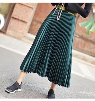 Qooth 2018 Winter Women Elegant Pleated Skirt Elastic Waist Women Long Skirt Female Autumn Ladies High Quality Midi Skirt Saia
Qooth 2018 Winter Women Elegant Pleated Skirt Elastic Waist Women Long Skirt Female Autumn Ladies High Quality Midi Skirt Saia