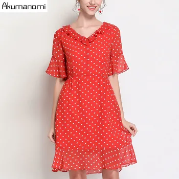 Summer Dots Chiffon Dress Women Clothing Red Ruffles V-neck Flare Short Sleeve A-line Dress Plus Size 5XL 4XL 3XL 2XL XL L M
Summer Dots Chiffon Dress Women Clothing Red Ruffles V-neck Flare Short Sleeve A-line Dress Plus Size 5XL 4XL 3XL 2XL XL L M