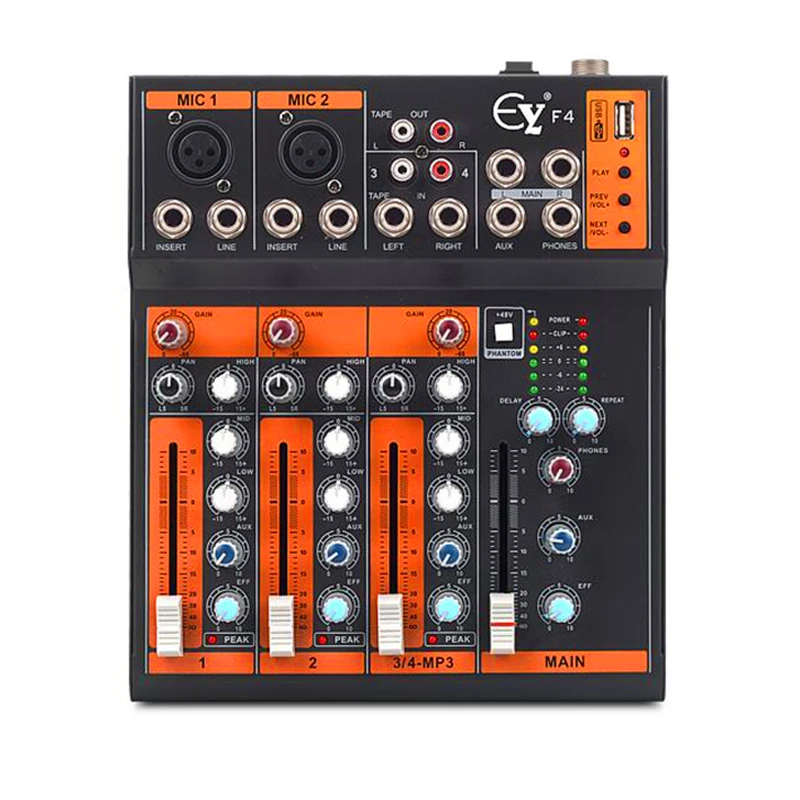 Finlemho DJ Mixer Audio USB Console F4 Professional For Stage Power Amplifier Subwoofer Speaker Line Array 48V Phantom Power
Finlemho DJ Mixer Audio USB Console F4 Professional For Stage Power Amplifier Subwoofer Speaker Line Array 48V Phantom Power