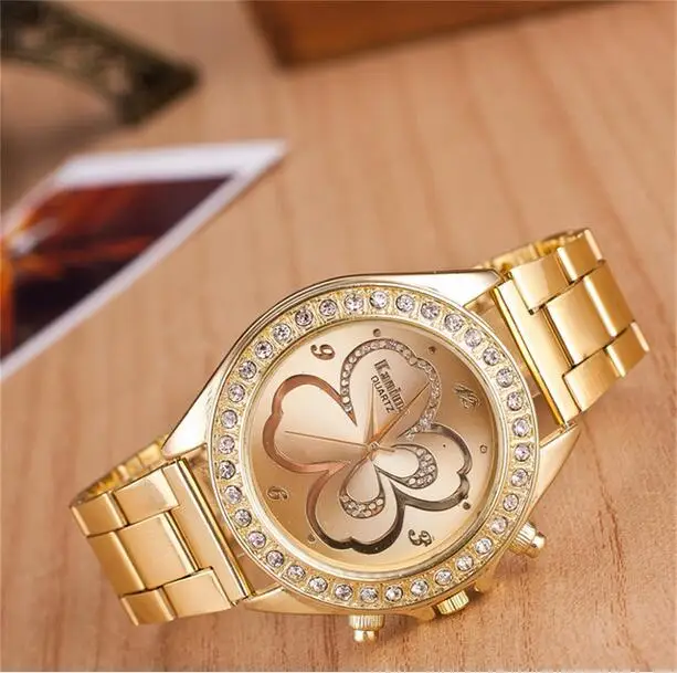 Reloj Mujer Women dress watches 2016 Famous luxury Brand men women Stainless Steel Quartz wrist watch Gold watch Rhinestone Hour