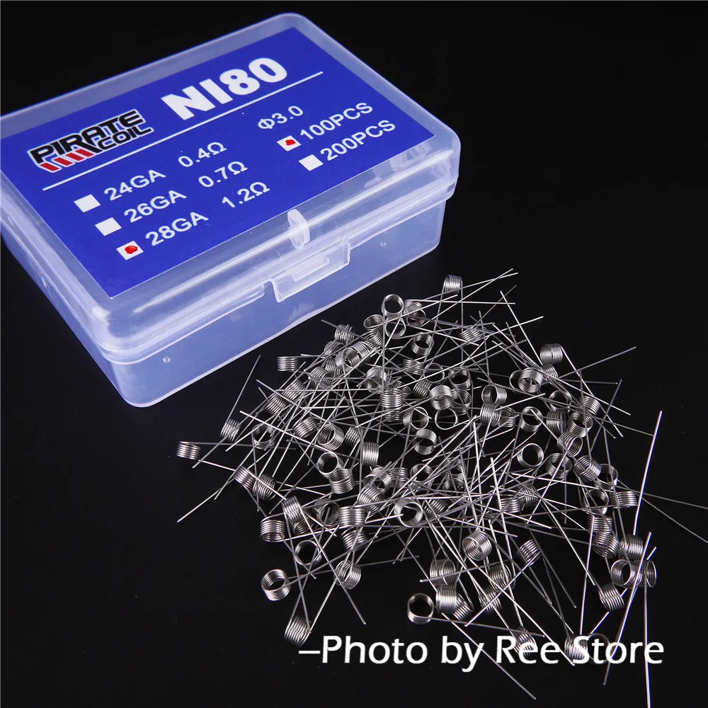PIRATE COIL NI80 Coils 100Pcs/Pack Nichrome Prebuilt Coil 24GA 26GA 28GA Rda Rta Atomizer DIY Accessories
PIRATE COIL NI80 Coils 100Pcs/Pack Nichrome Prebuilt Coil 24GA 26GA 28GA Rda Rta Atomizer DIY Accessories