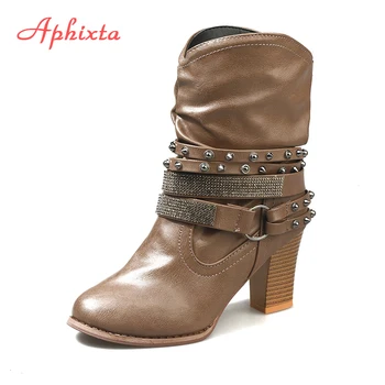 Aphixta Big Size Rivet Boots In Ankle Boots Chaussure Vintage Buckle Girls Leather Square Chunky High Heels Bling Shoes Women
Aphixta Big Size Rivet Boots In Ankle Boots Chaussure Vintage Buckle Girls Leather Square Chunky High Heels Bling Shoes Women