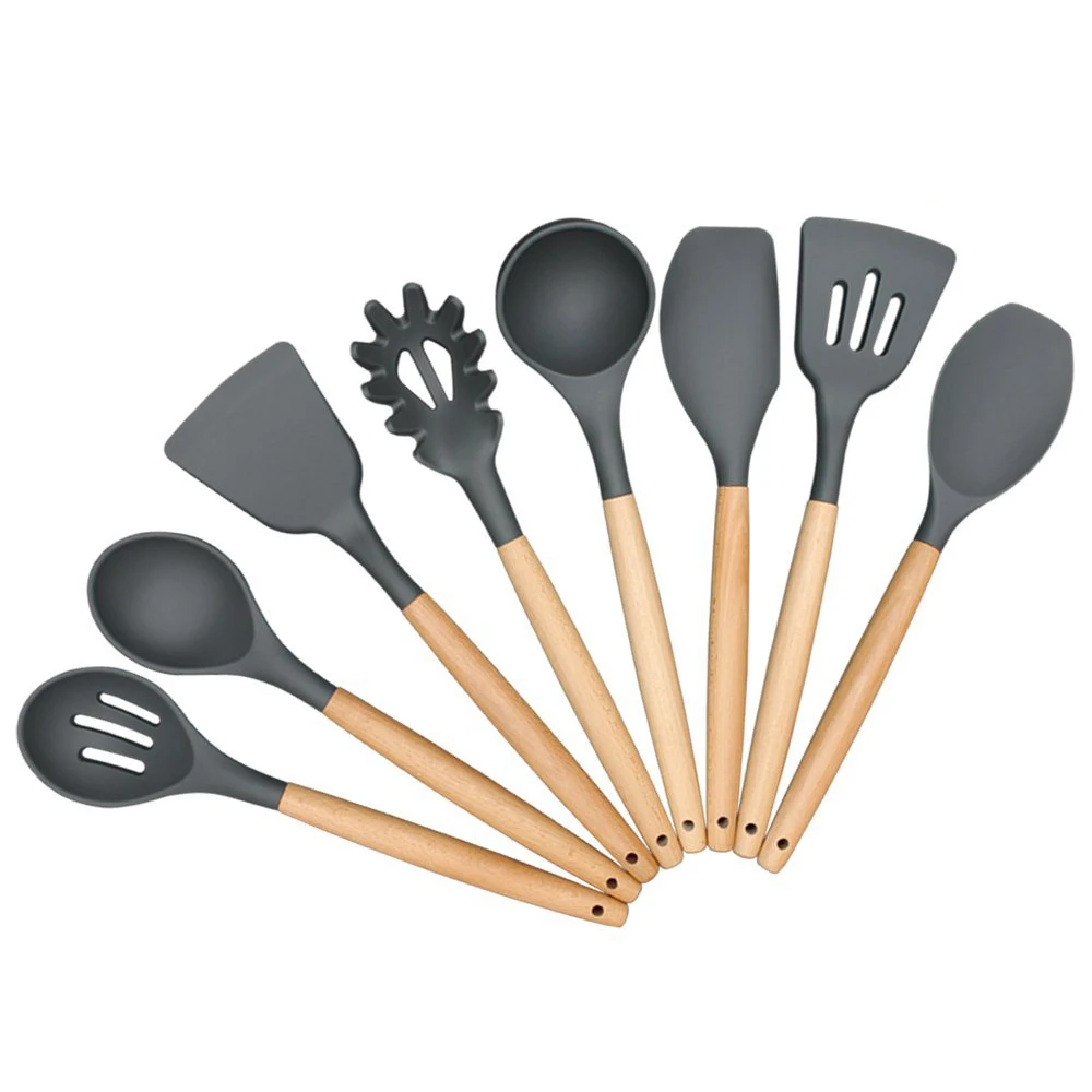 Silicone Kitchen Utensils 8-Piece Cooking Utensil Set Silicone Kitchen Gadgets Tool Nonstick Cookware with Natural Wood Handle
Silicone Kitchen Utensils 8-Piece Cooking Utensil Set Silicone Kitchen Gadgets Tool Nonstick Cookware with Natural Wood Handle