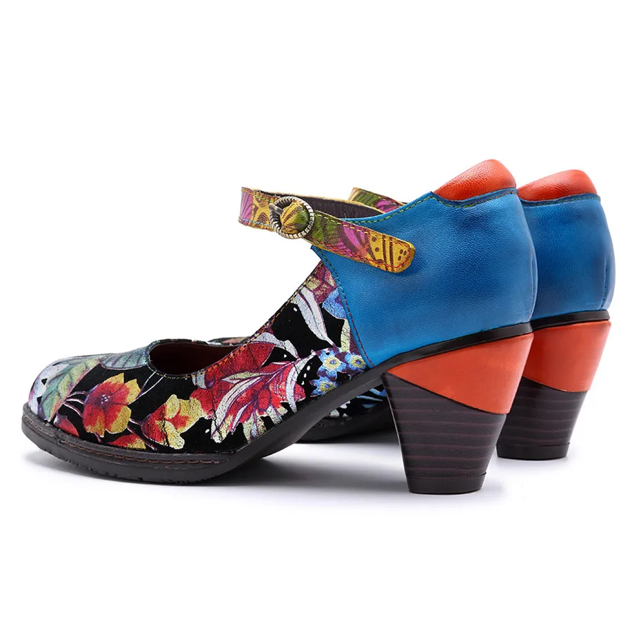 Bohemian Women Pumps Vintage Dress Shoes Woman Spring Summer Genuine Leather Mary Janes Ladies Wedding Shoes Block High Heels (9)