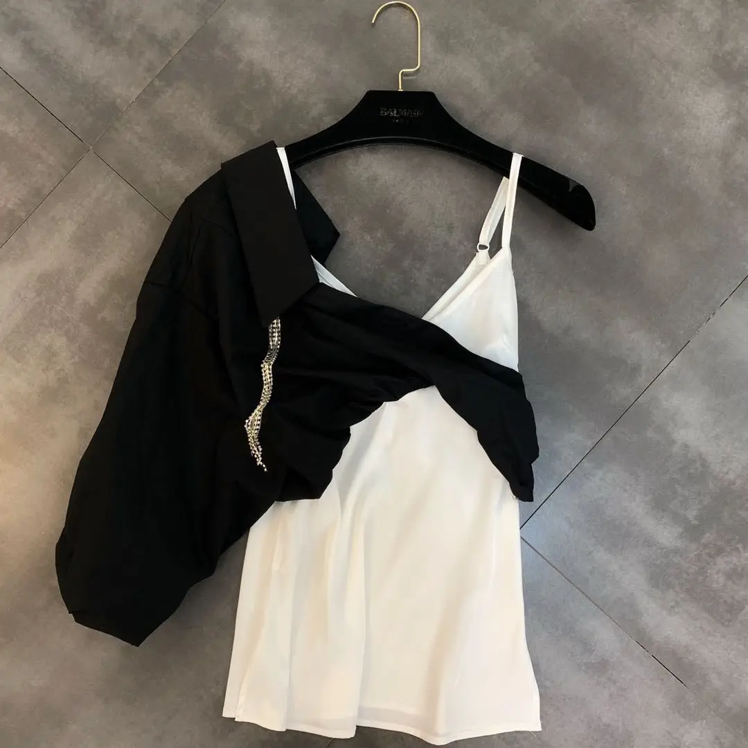 2019 summer new one-shoulder long-sleeved drill strip decoration color matching sexy little woman T-shirt female
2019 summer new one-shoulder long-sleeved drill strip decoration color matching sexy little woman T-shirt female