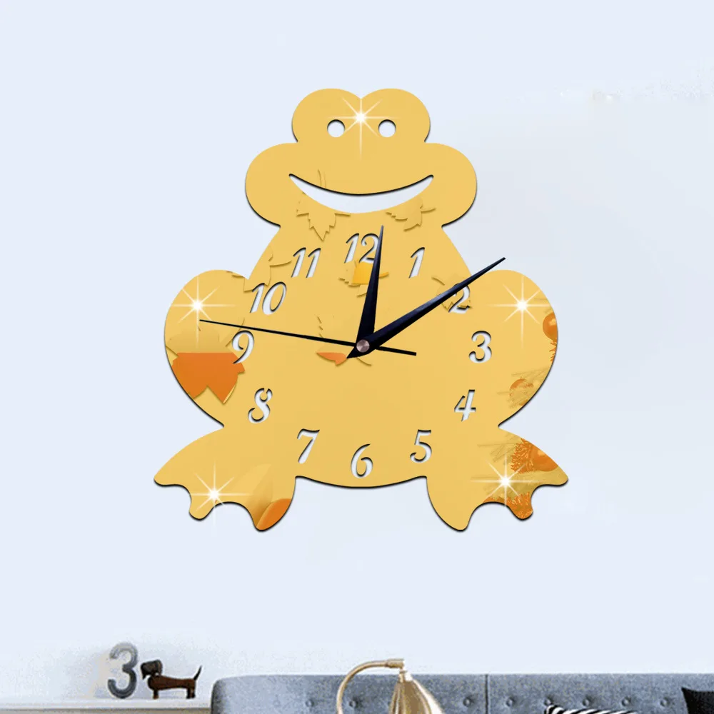 Frog Wall Clock New Arrival Digital 3D Environmental Protection Mute Children Room Cartoon Animal Mirror Sticker | Дом и сад