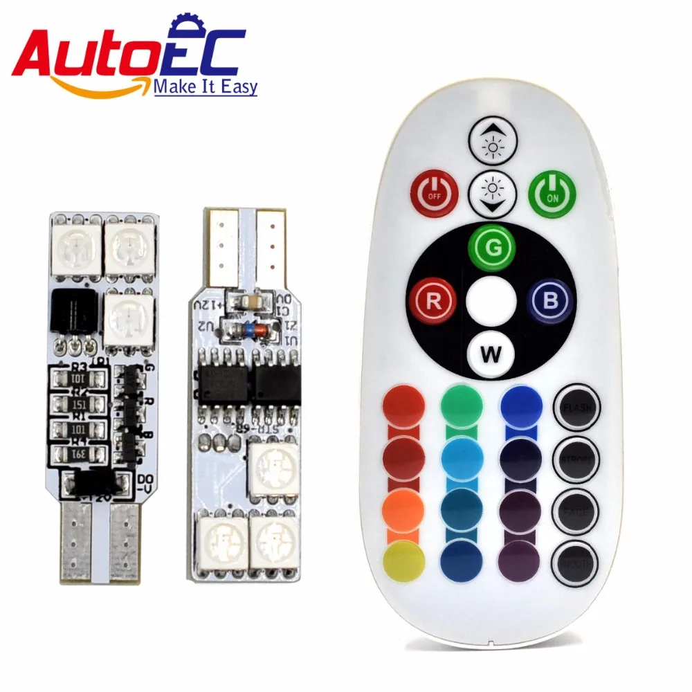 AutoEC 1 set T10 194 w5w RGB 5050 6 SMD Multi Colors Changing LED Lamp Colorful Car Interior Light with Remote Control 16 colors
AutoEC 1 set T10 194 w5w RGB 5050 6 SMD Multi Colors Changing LED Lamp Colorful Car Interior Light with Remote Control 16 colors