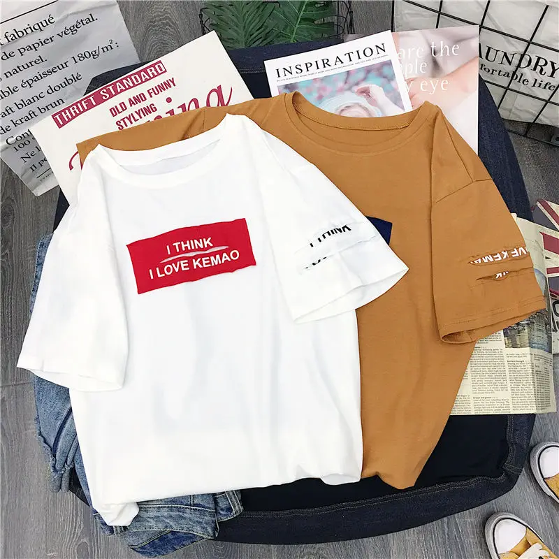2019 NEW Summer Women's t-shirt Short Korean Style fashion Hole Casual Kawaii Unif Grunge Oversized Bts Tops Female Tees KM8818
2019 NEW Summer Women's t-shirt Short Korean Style fashion Hole Casual Kawaii Unif Grunge Oversized Bts Tops Female Tees KM8818