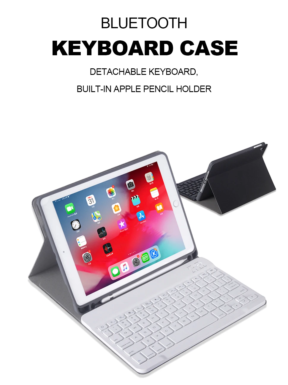 For iPad 9.7 2017 2018 5th 6th Keyboard Case With Pencil Holder Cloth Texture Silicone Back Cover For iPad Air 1 2 Pro 9.7 Funda (1)