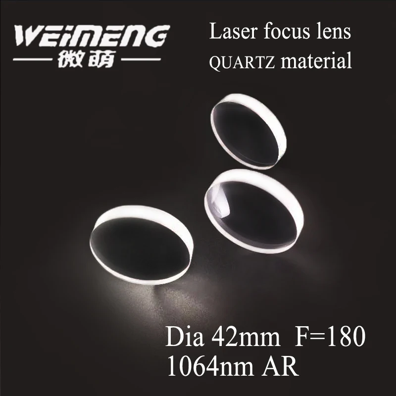 Weimeng brand laser focus lens 42mm F=180mm imported JGS1 quartz material 1064nm AR plano-convex for laser machine
Weimeng brand laser focus lens 42mm F=180mm imported JGS1 quartz material 1064nm AR plano-convex for laser machine