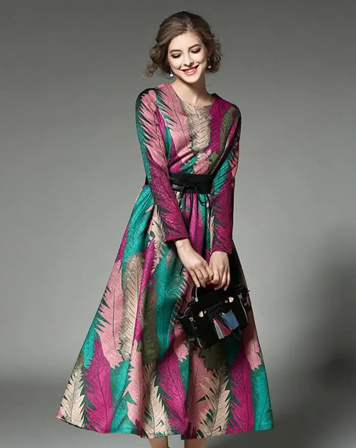 Women's spring autumn long sleeve vintage print dress female high waist slim belt chic dress TB933
Women's spring autumn long sleeve vintage print dress female high waist slim belt chic dress TB933