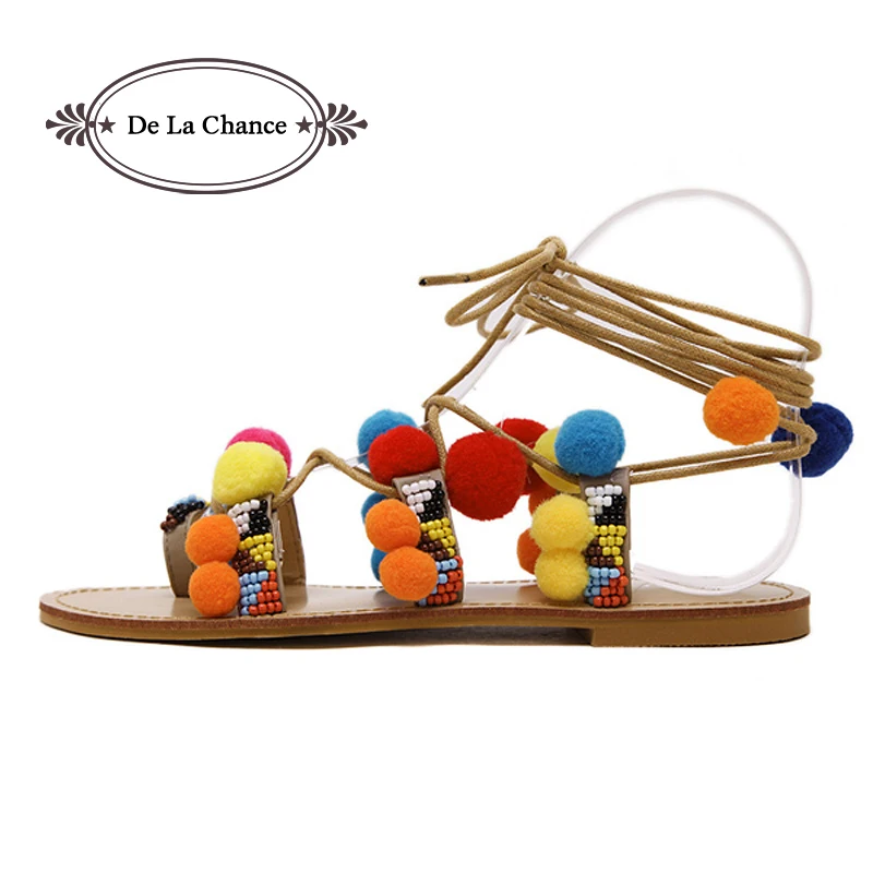 De La Chance Flat Sandals Female Summer 2017 New Lace Up Sandals Pompoms Ankle Strap Summer Gladiator Women Sandals Leisure
De La Chance Flat Sandals Female Summer 2017 New Lace Up Sandals Pompoms Ankle Strap Summer Gladiator Women Sandals Leisure