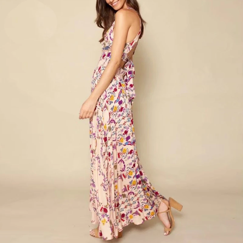 JuneLove 2019 sexy backless party dress women floral printed halter maxi dress female split pleated dress vestidos
JuneLove 2019 sexy backless party dress women floral printed halter maxi dress female split pleated dress vestidos